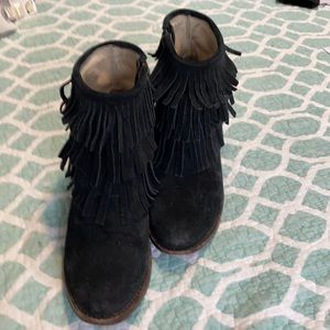 FreeBird Black Suede Leather Fringe Ankle Boots